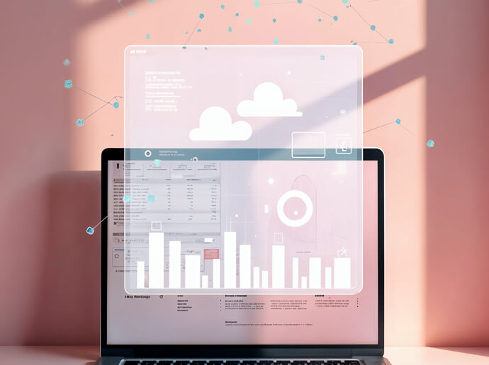 Laptop screen with stats